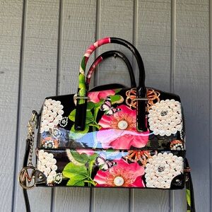 Michael Kors FloralPatent  Satchel - Black & Pink